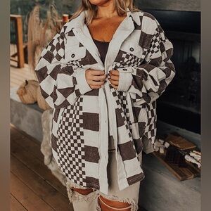 Impressions Patchwork Utility Jacket in Brown and White